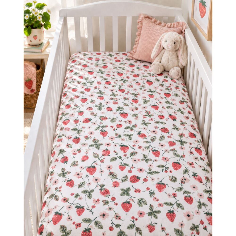 Strawberry Crib Sheet 16x32 Baby Toddler Fitted Sheet NIP Floral Fruit Print